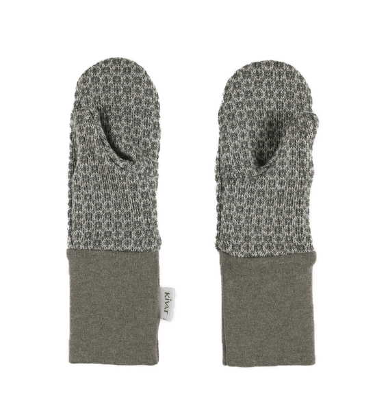 Kivat, mosegrønne ullvotter med mønster 